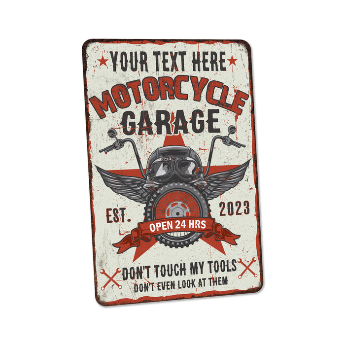 Garage Sign Custom Name Motorcycle Man Cave Gift for Men Metal Sign Auto Workshop Mechanic Classic Car