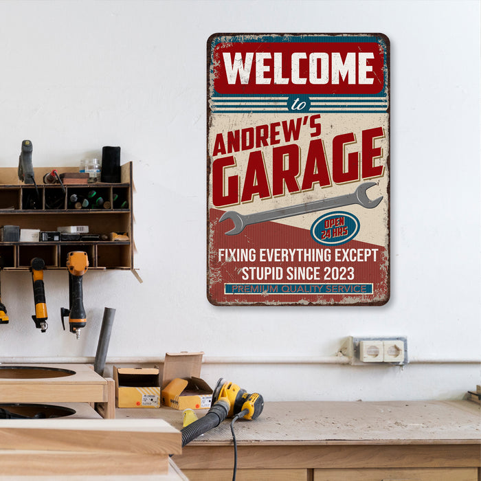 Garage Sign Custom Name Man Cave Gift for Men Workshop Mechanic Metal Sign 108120129004