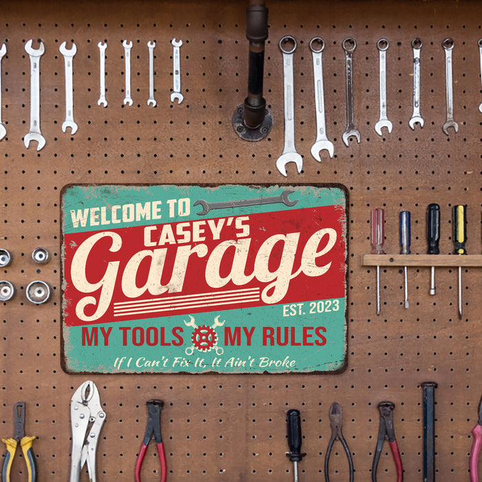 Garage Sign Custom Name Man Cave Gift for Men Workshop Mechanic Metal Sign 108120129006