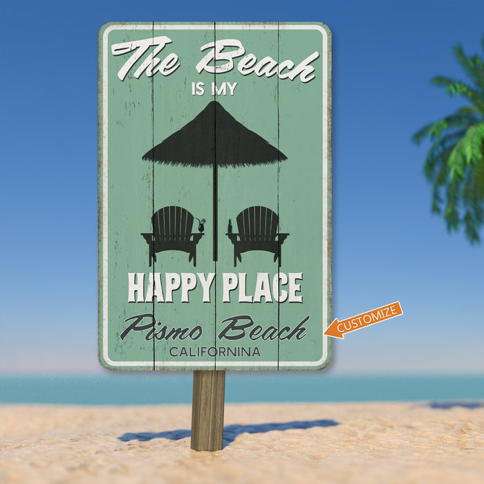 Beach Sign Happy Place Beach House Decor Ocean Custom Name Sign Tropical Surf 108120130002