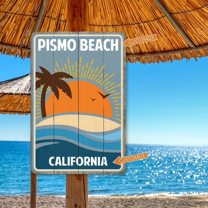 Beach Sign Custom Name Suneset Palm Tree Beach House Decor Ocean Sign Tropical Surf 108120130003
