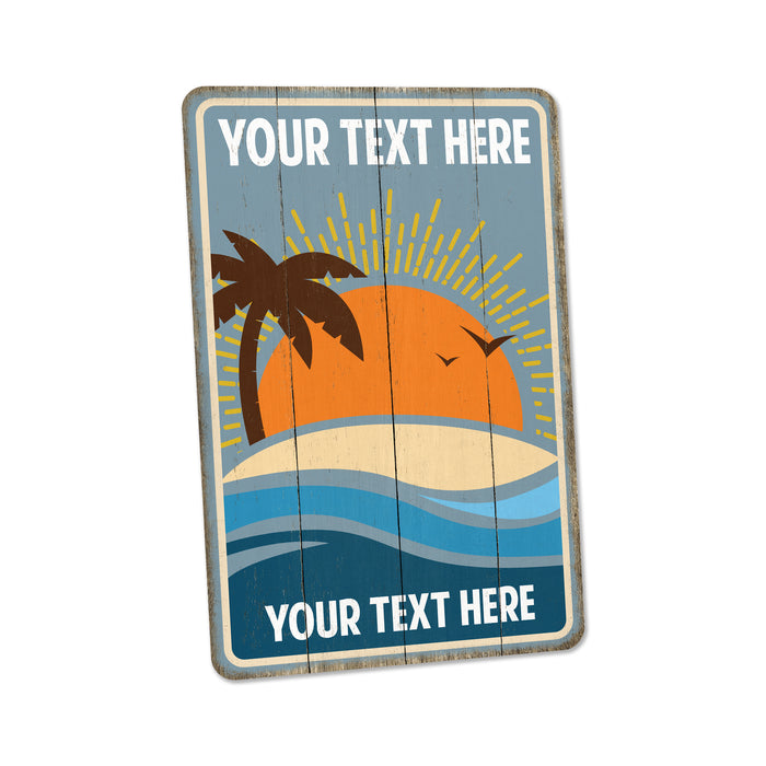 Beach Sign Custom Name Suneset Palm Tree Beach House Decor Ocean Sign Tropical Surf 108120130003