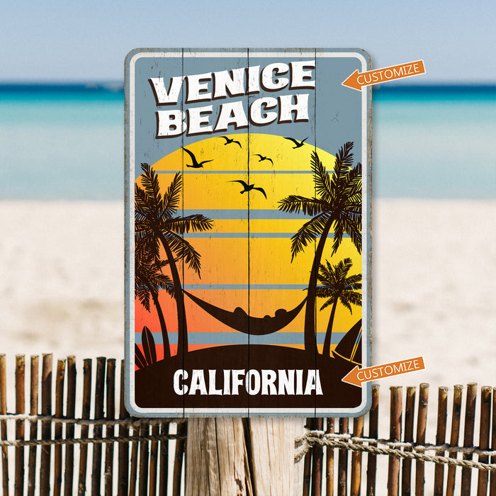 Beach Sign Custom Name Suneset Hammock Beach House Decor Ocean Sign Tropical Surf 108120130004