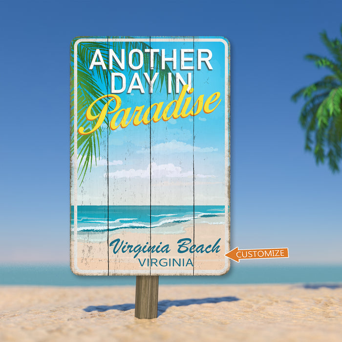 Beach Paradise Sign Custom Name Palm Tree Beach House Decor Ocean Sign Tropical