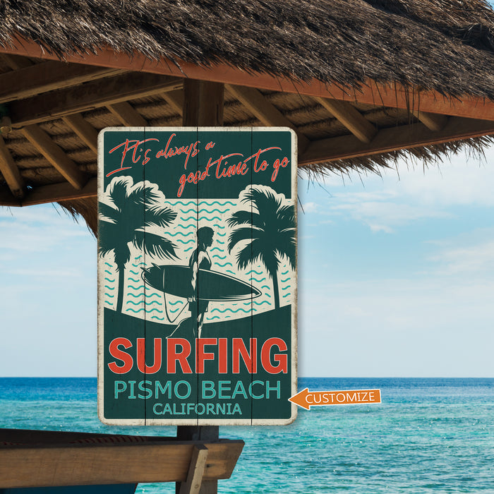 Beach Sign Custom Name Surfing Palm Tree Beach House Decor Ocean Sign Tropical Surf
