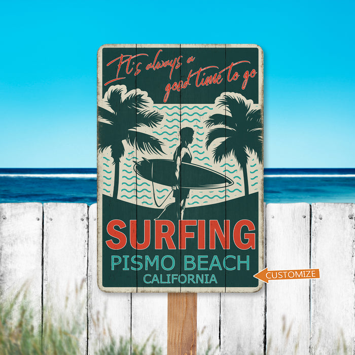Beach Sign Custom Name Surfing Palm Tree Beach House Decor Ocean Sign Tropical Surf 108120130008