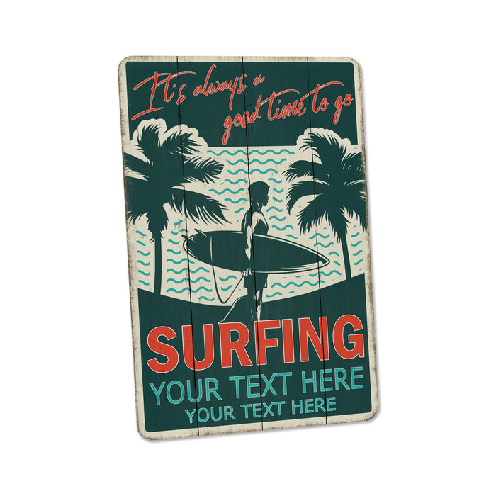 Beach Sign Custom Name Surfing Palm Tree Beach House Decor Ocean Sign Tropical Surf