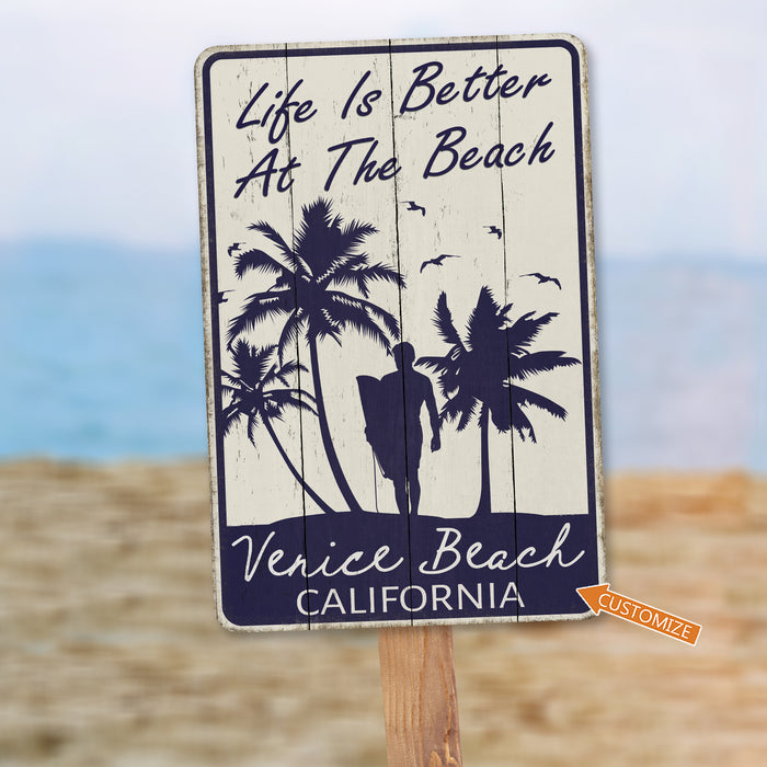 Beach Sign Life Is Better At The Beach Palm Tree Beach House Decor Ocean Surf Gift