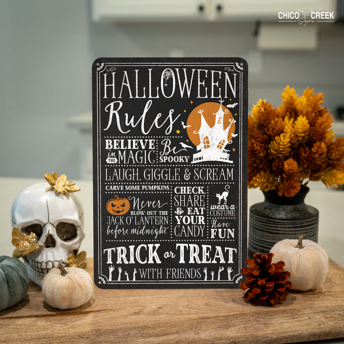 Halloween Rules Trick or Treat - Rustic Halloween Sign