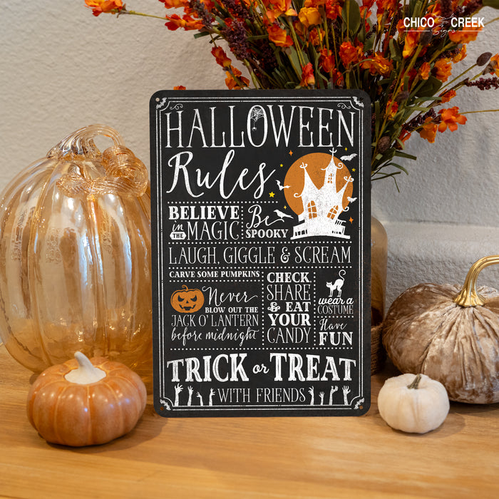 Halloween Rules Trick or Treat - Rustic Halloween Sign