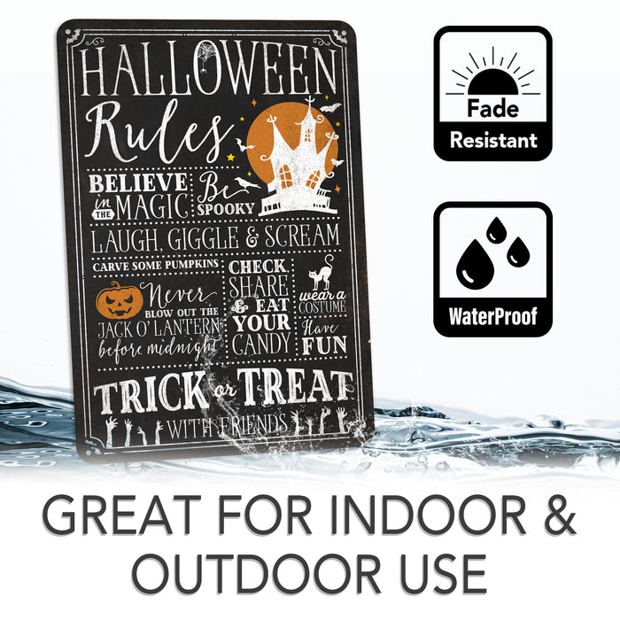 Halloween Rules Trick or Treat - Rustic Halloween Sign