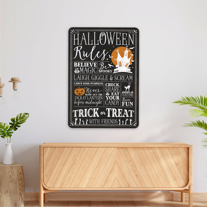 Halloween Rules Trick or Treat - Rustic Halloween Sign