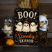 Boo Spooky Season Ghost Trio metal sign with kawaii halloween style — Boo Spooky Season Ghost Trio