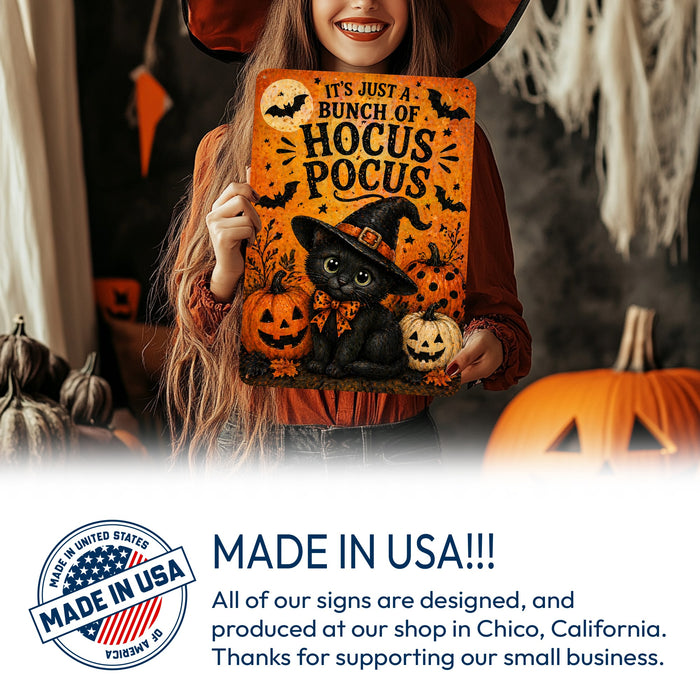 It's Just a Bunch of Hocus Pocus Black Cat metal sign with kawaii halloween style — It's Just a Bunch of Hocus Pocus Black