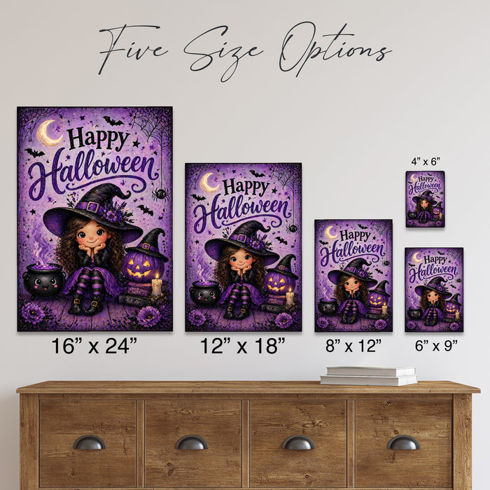 Happy Halloween Cute Witch Cauldron metal sign with kawaii halloween style — Happy Halloween Cute Witch Cauldron