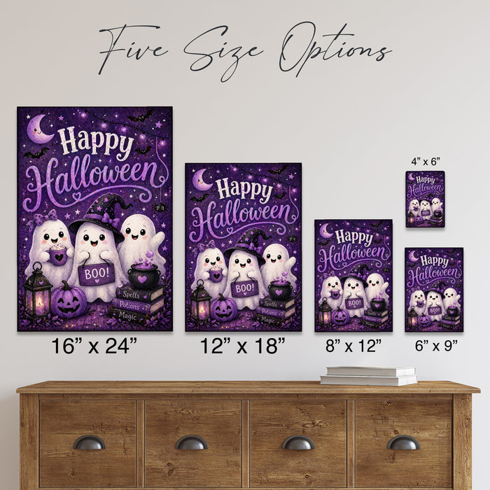 Happy Halloween Three Ghosts Boo metal sign with kawaii halloween style — Happy Halloween Three Ghosts Boo