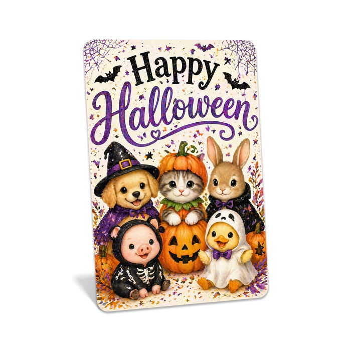 Have a Spooky Halloween Ghost Pumpkin metal sign with kawaii halloween style — Have a Spooky Halloween Ghost Pumpkin