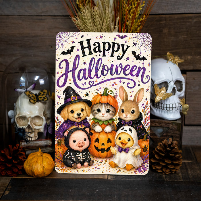 Have a Spooky Halloween Ghost Pumpkin metal sign with kawaii halloween style — Have a Spooky Halloween Ghost Pumpkin