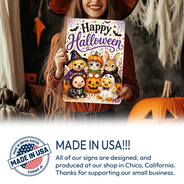 Have a Spooky Halloween Ghost Pumpkin metal sign with kawaii halloween style — Have a Spooky Halloween Ghost Pumpkin