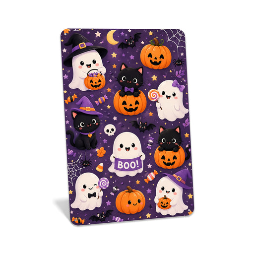 Happy Halloween Animals in Costumes metal sign with kawaii halloween style — Happy Halloween Animals in Costumes