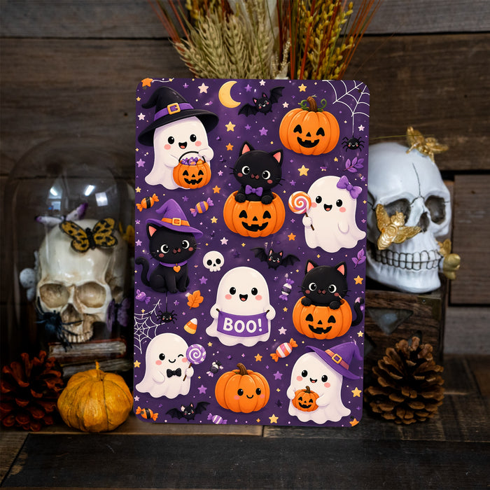 Happy Halloween Animals in Costumes metal sign with kawaii halloween style — Happy Halloween Animals in Costumes