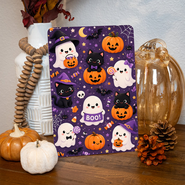 Happy Halloween Animals in Costumes metal sign with kawaii halloween style — Happy Halloween Animals in Costumes