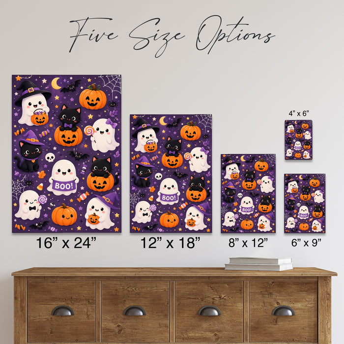 Happy Halloween Animals in Costumes metal sign with kawaii halloween style — Happy Halloween Animals in Costumes