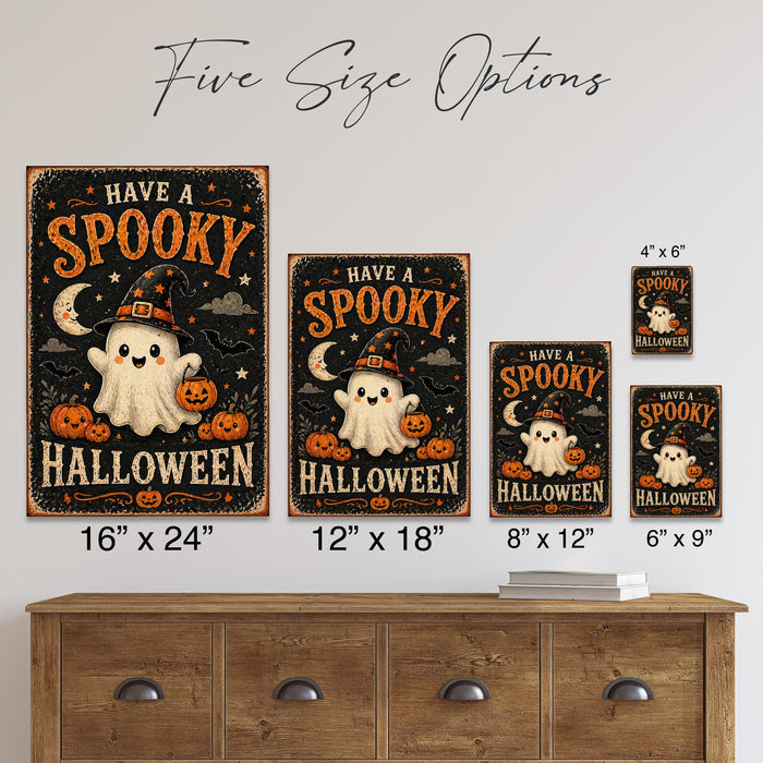 Kawaii Halloween Ghost Cat Pumpkin Sticker metal sign with kawaii halloween style — Kawaii Halloween Ghost Cat Pumpkin