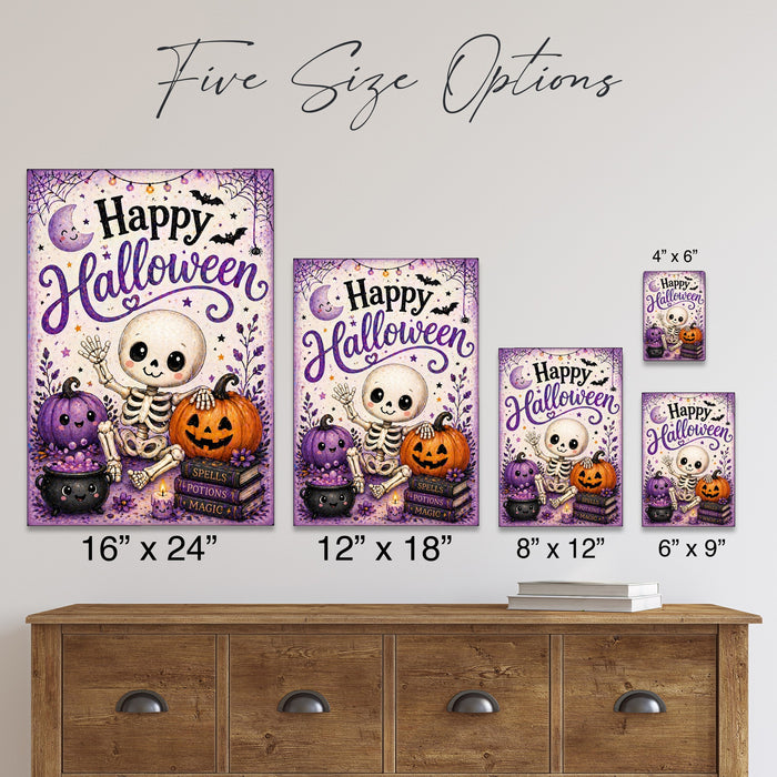 Happy Halloween Cute Skeleton Pumpkin metal sign with kawaii halloween style — Happy Halloween Cute Skeleton Pumpkin
