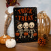 Trick or Treat Vintage Walking Skeletons metal sign with gothic halloween style — Trick or Treat Vintage Walking Skeletons