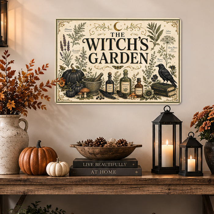 Moonlit Harvest Pumpkin Black Cat metal sign with gothic halloween style — Moonlit Harvest Pumpkin Black Cat