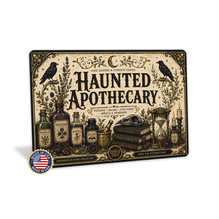 October Evenings Cottage Window metal sign with gothic halloween style — October Evenings Cottage Window