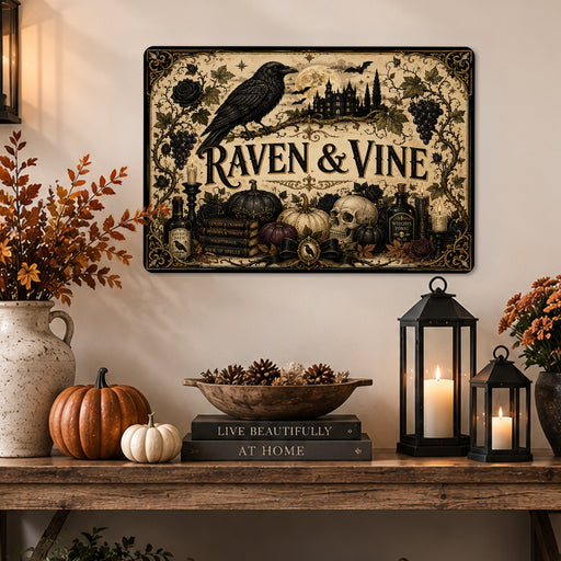Raven and Vine Gothic Halloween metal sign with gothic halloween style — Raven and Vine Gothic Halloween