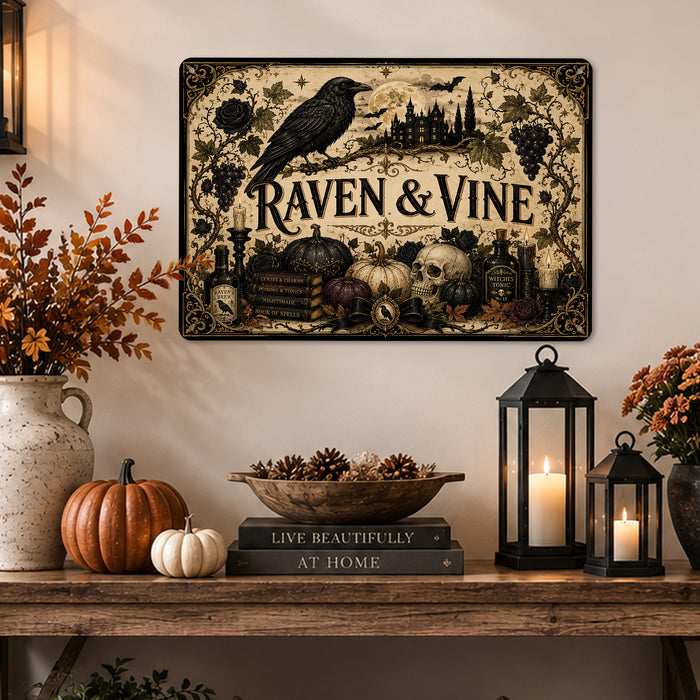 Raven and Vine Gothic Halloween metal sign with gothic halloween style — Raven and Vine Gothic Halloween
