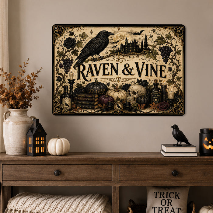 Raven and Vine Gothic Halloween metal sign with gothic halloween style — Raven and Vine Gothic Halloween