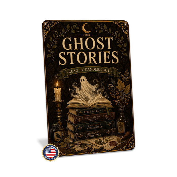 Ghost Stories Read by Candlelight Books metal sign with gothic halloween style — Ghost Stories Read by Candlelight Books