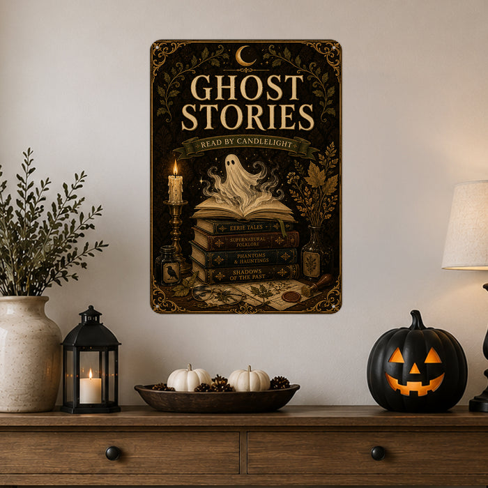 Ghost Stories Read by Candlelight Books metal sign with gothic halloween style — Ghost Stories Read by Candlelight Books