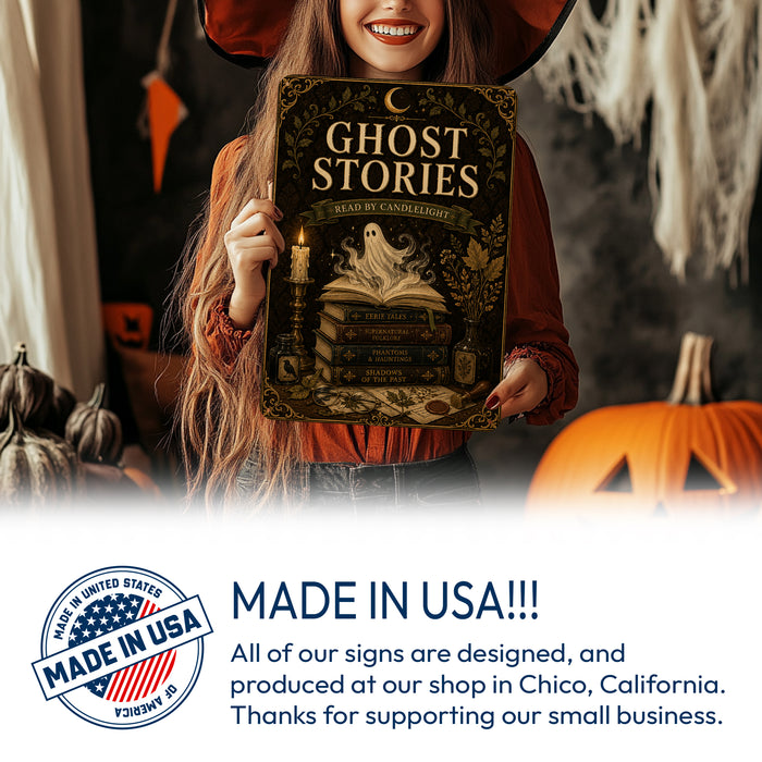 Ghost Stories Read by Candlelight Books metal sign with gothic halloween style — Ghost Stories Read by Candlelight Books