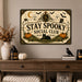 October on the Porch Vintage Cottage metal sign with retro humor halloween style — October on the Porch Vintage Cottage