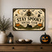 October on the Porch Vintage Cottage metal sign with retro humor halloween style — October on the Porch Vintage Cottage