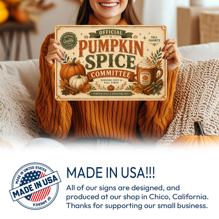 Official Pumpkin Spice Committee Fall Latte metal sign with retro humor halloween style — Official Pumpkin Spice Committee