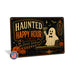 Haunted Happy Hour Ghost Martini Spirits metal sign with retro humor halloween style — Haunted Happy Hour Ghost Martini
