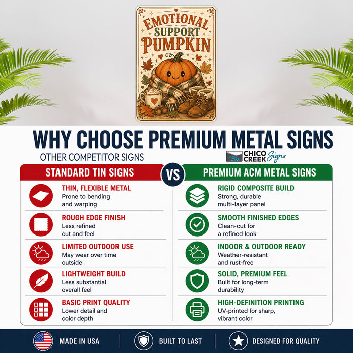 Emotional Support Pumpkin Kawaii Fall metal sign with retro humor halloween style — Emotional Support Pumpkin Kawaii Fall