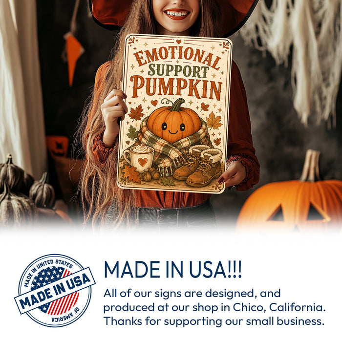 Emotional Support Pumpkin Kawaii Fall metal sign with retro humor halloween style — Emotional Support Pumpkin Kawaii Fall