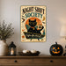 Night Shift Society Black Cat Coffee metal sign with retro humor halloween style — Night Shift Society Black Cat Coffee