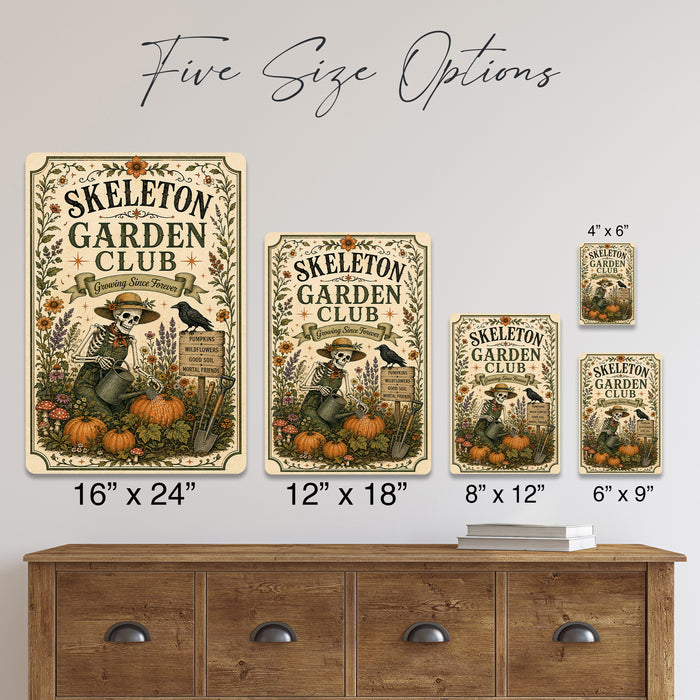 Skeleton Garden Club Growing Since Forever metal sign with retro humor halloween style — Skeleton Garden Club Growing Since
