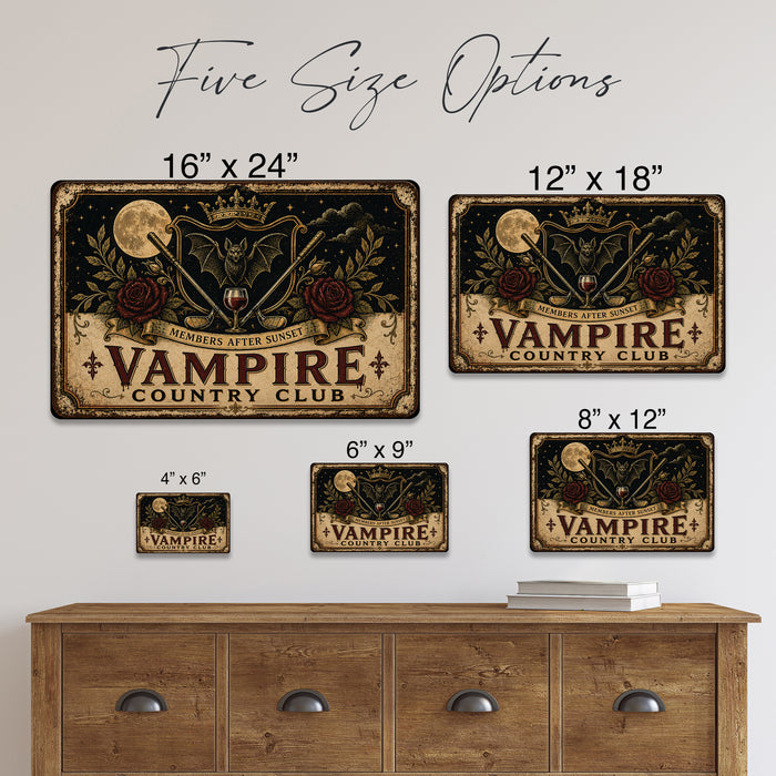 Vampire Country Club Members After Sunset metal sign with retro humor halloween style — Vampire Country Club Members After