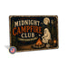 Midnight Campfire Club Ghost Stories metal sign with retro humor halloween style — Midnight Campfire Club Ghost Stories