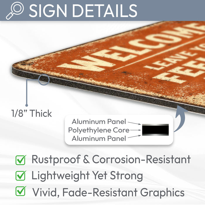 Leave Your Feelings At The Door Rustic Metal Sign