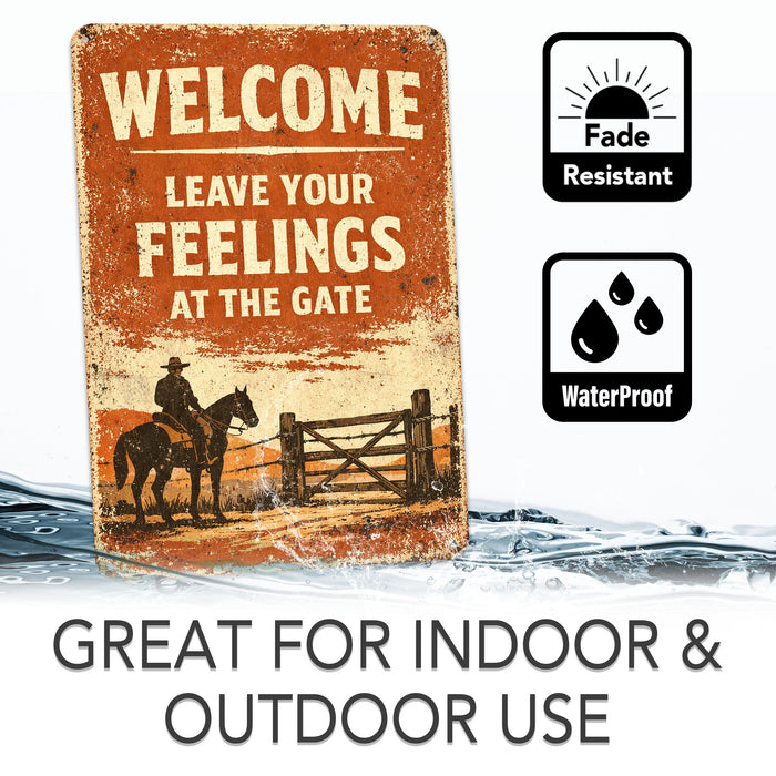 Leave Your Feelings At The Door Rustic Metal Sign